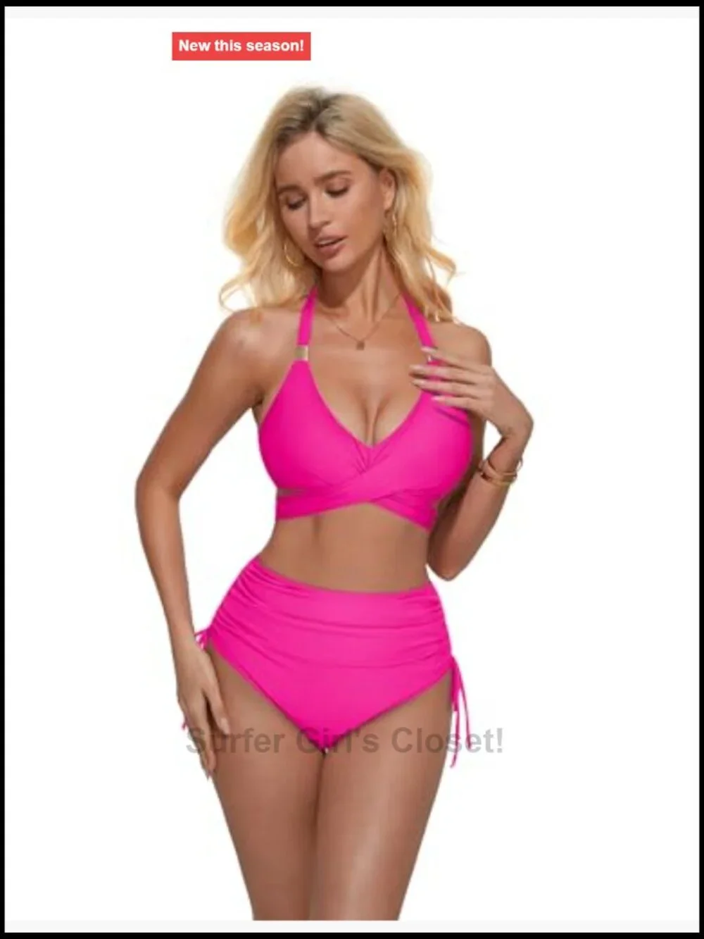 High Waisted Bikini Set Tummy Control Drawstring Tie Knot Swimsuit